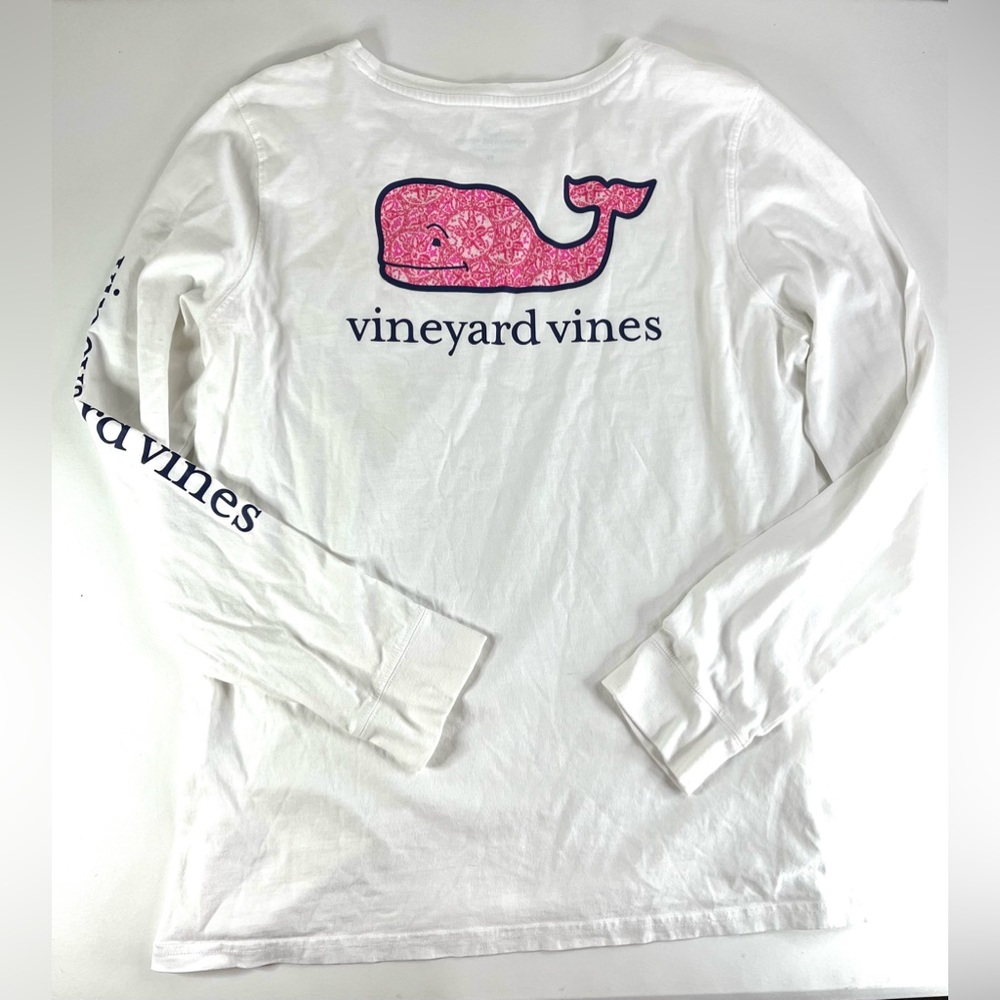 Vineyard Vines White Longsleeve Tee Tshirt Medium Logo PRINT On Sleeve